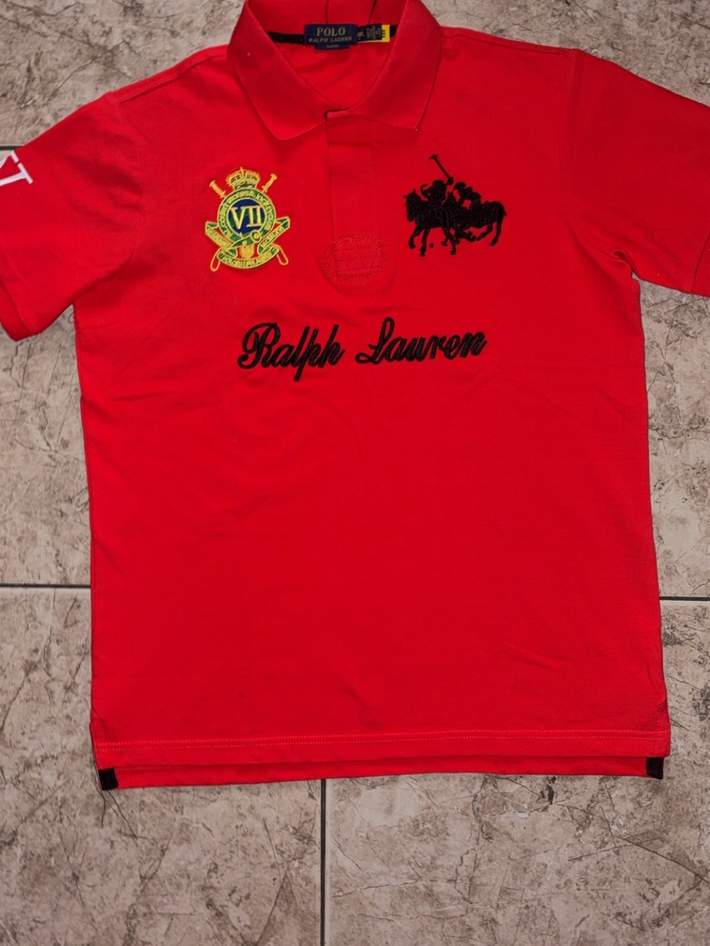 Ralph Lauren Bright Red Polo Shirt with Black Trim Tag